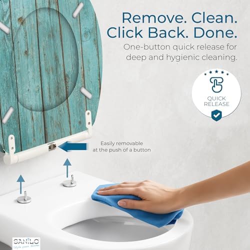 Sanilo Wooden Toilet Seat with Quick Release & Soft Close [ROUND] - Decorative & Slow Close Molded Wood Seat - With One Click for Easy Installation & Cleaning - With Adjustable Fit (Lumber)