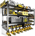 POKIPO Large Power Tool Organizer Wall Mount,4 Layers Heavy Duty Metal Loads 400lbs,Power Tool Shelf Battery Storage with 8 Cordless Drill Holder,Utility Racks for Garage Workshop