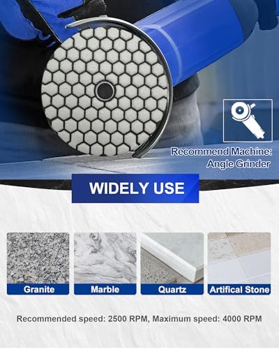 SHDIATOOL 7PCS 4-Inch Dry Diamond Polishing Pads White Buff for Granite