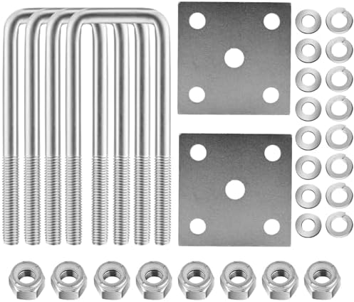 Stainless Steel Square U Bolt Kit for Boat Trailer Axle Leaf Springs, for 2x2 Axle - 5 1/4" Long,2 inch Wide Square U-Bolts with Nuts and Frame Plate for Trailer Automobiles Trailer.