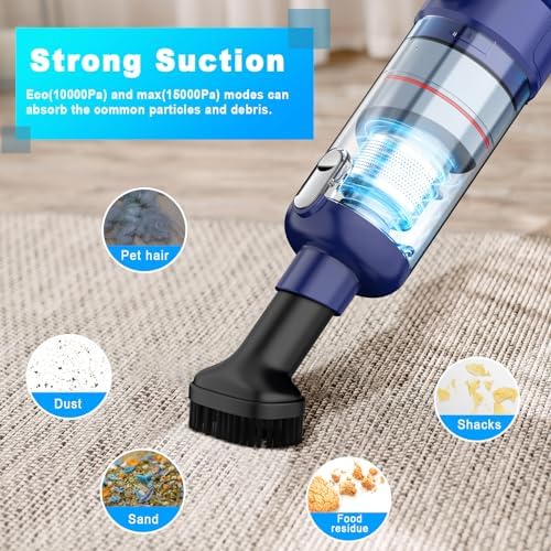 MONOZEL Handheld Vacuum Cordless - Car Vacuum Cleaner with Brushless Motor, 15kPa Powerful Suction Vacuum with LED Light, Type C Port, 2 Fliters, Portable Hand Vacuum for Home, Pet and Car
