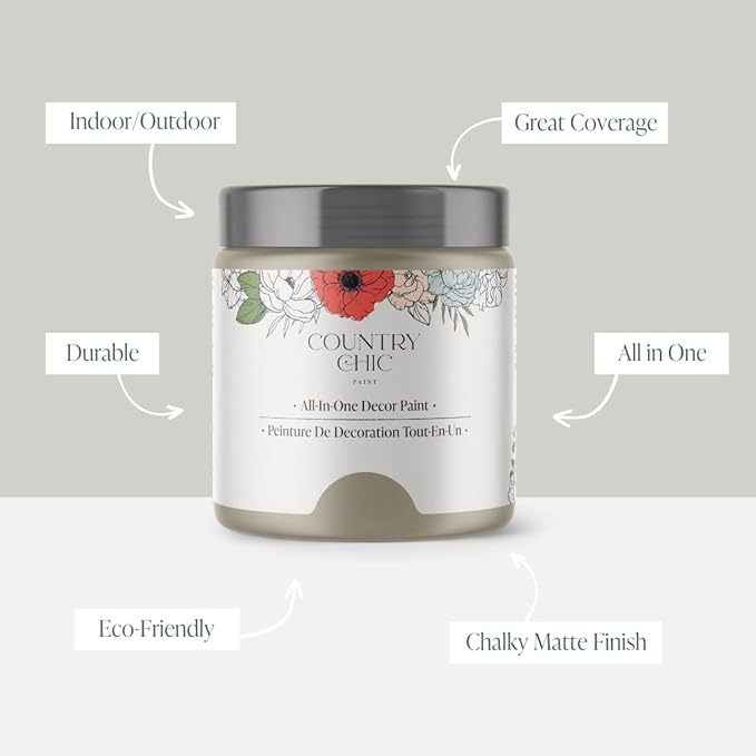 Country Chic All-in-One Chalk Paint for Furniture, Cabinets, Home Decor, Eco-Friendly, Matte Finish, Built-In Primer & Top Coat for Wood, Metal - Soiree (Beige Taupe) - 4 oz (118 ml)