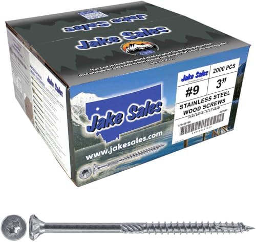 Jake Sales #9 x 3 Silver Star Stainless Steel Wood Screw - Flat Head Wood Screws - 300 Series Stainless Steel Torx/Star Drive Screws - (Full Box - 2,000 Approx. Screws)
