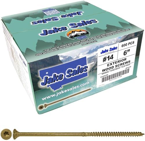 Jake Sales #14 x 6 Bronze Coated Multipurpose Wood Screw Torx/Star Drive Flat Head (Full Box - 500 Screw Count) Exterior Coated - ACQ Compatible Wood Screws