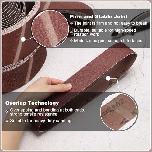 HARFINGTON 4 x 24 Inch Sanding Belts, 10 Pcs 60 Grits Aluminum Oxide