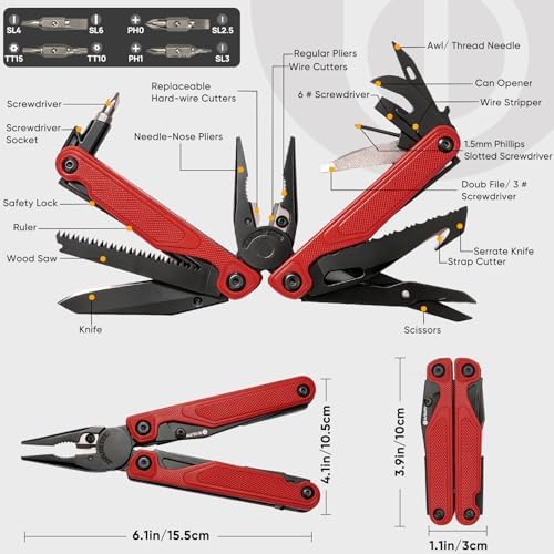 BIBURY G10 Handle Multitool, One-Hand Opening Pocket Knife, 9oz Lightweight