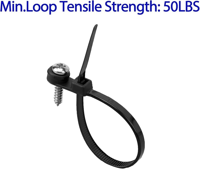 XINGO 1000 PCS Black Zip Ties with Screw Hole 7.5 Inch, 75lbs Mountable head Cable Tie, Multipurpose Heavy Duty Nylon Zip Tie for Indoor & Outdoor Use