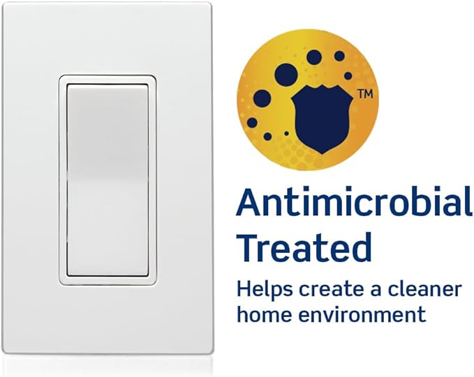 Leviton Antimicrobial 15 Amp 120/277V Decora Rocker 3-Way AC Quiet Switch, 5603-2AW, White