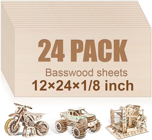 24 Pack Basswood Sheets 12"x24"x1/8", 3mm Basswood for Laser Cutting and Engraving,Thin Plywood Board Unfinished Wood for Crafts, DIY Ornaments and Architectural Model, Wood Burning.