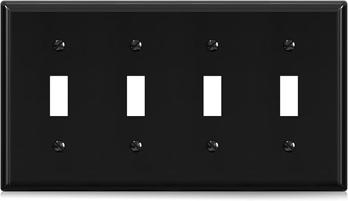 ELEGRP Toggle Light Switch Wall Plate, 4-Gang Standard Size Switch Covers, Unbreakable Polycarbonate Replacement Faceplates Covers, UL Listed, Color-matched Screws Included (1 Pack, Glossy Black)