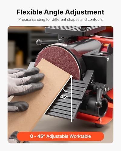 VEVOR 5" Disc Sander & 1" x 30" Belt Sander, 250W Benchtop Belt Disc Sanders Combo with 0-45° Adjustable Worktable & Dust Collection Ports for Woodworking, Furniture Refinishing, DIY Crafting
