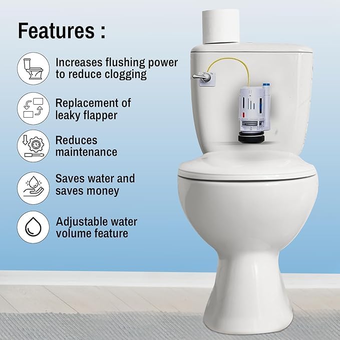 3 Inch Dual Flush Valve Conversion Kit with Handle, Adjustable Overflow Tube & Overflow Water Conserver