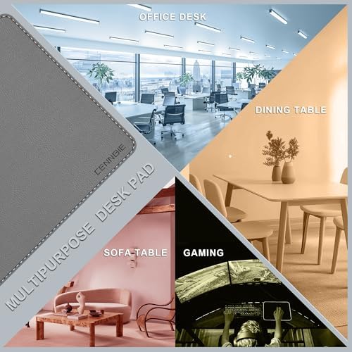 CENNBIE 35.5" x 16" Leather Desk Mat, Computer Mouse Pad for Office(Grey)