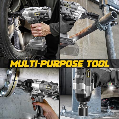 DIYtoolifz 3/4" Cordless Impact Wrench Compatible with Dewalt 20V Battery: 1850FT-LBS(2500N.m) High Torque Impact Driver, Auto-Stop Reverse, 4-Speed Heavy Duty Impact for Car/Truck/Mower(Bare Tool)