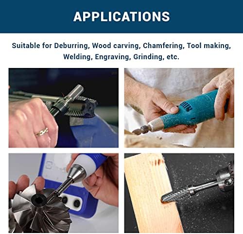 Benchmark Abrasives 6” Pointed Cone Shape Double Cut Tungsten Carbide Die Grinder Bits Metal Deburring Tool Rotary Burr, 1/4 Inch Shaft, Engraving Tool for Woodworking Shaping Carving (SM-3)