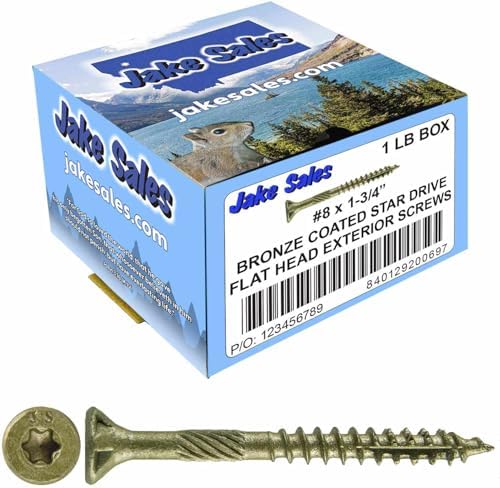 8 x 1-3/4" Bronze Coated Multipurpose Wood Screw Torx/Star Drive Flat Head Exterior Coated - ACQ Compatible - CASE Qty 42 Boxes 7,266 Screws