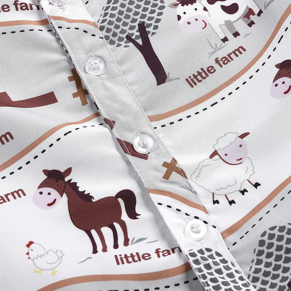Summer boys and girls suit cartoon printed shirt solid color shorts suit