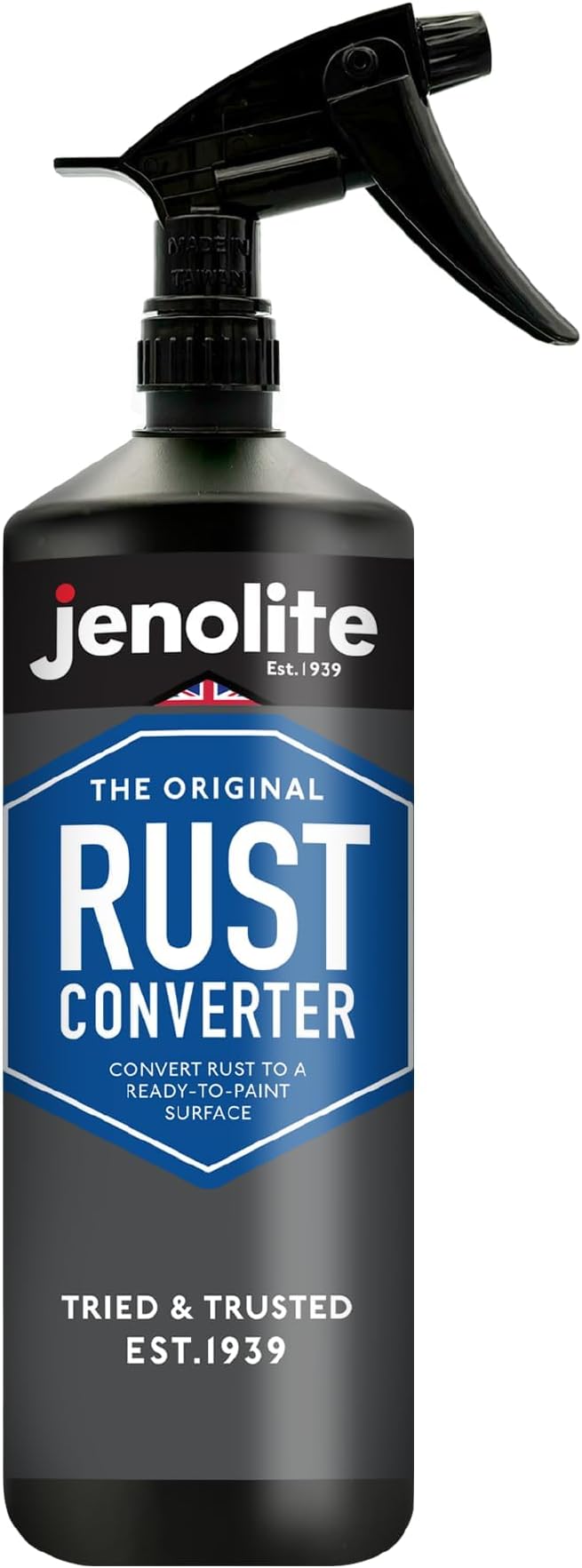 Jenolite Rust Converter Trigger Spray for Metal 1 Liter (33.8 fl oz). All In One Fast‑Acting Water‑Based Rust Reformer, Primer & Inhibitor in One. Converts Rust to a Paint‑Ready Surface. Made in Britain.