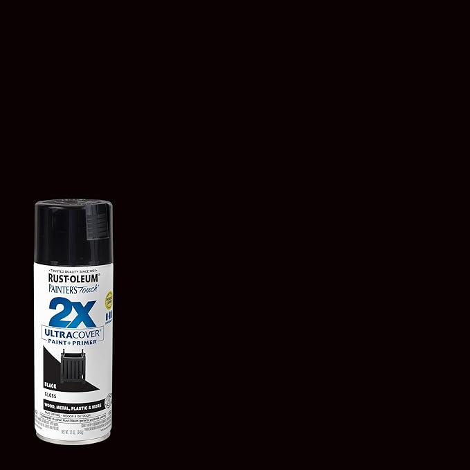 Rust-Oleum 334026-6PK Painter's Touch 2X Ultra Cover Spray Paint, 12 oz, Gloss Black, 6 Pack