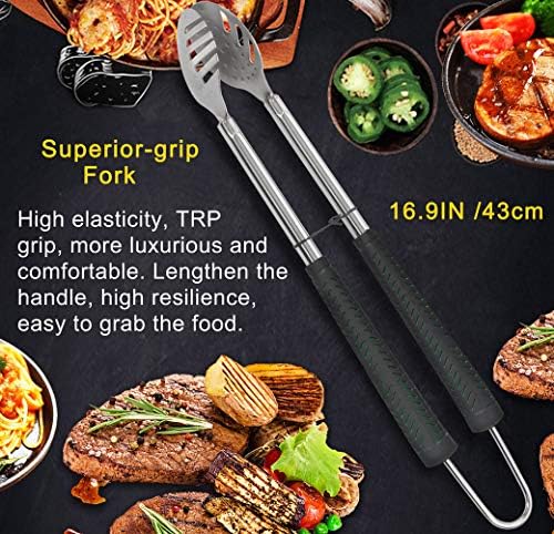 POLIGO 7PCS Golf-Club Style BBQ Tool Set Grilling Tools with Rubber Handle - Stainless Steel Grill Accessories for Outdoor Grill Set Premium Grill Utensils Set Fathers Day Birthday Gifts for Men Black