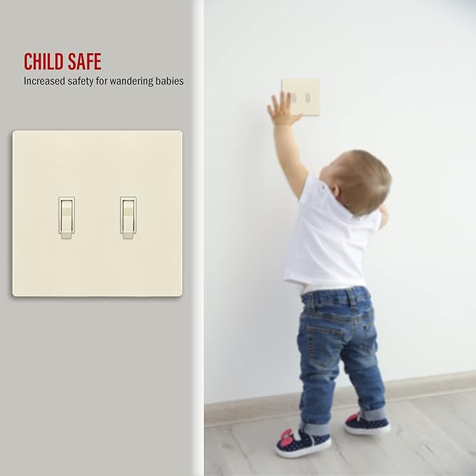 ENERLITES Screwless Double Toggle Switch Wall Plate, Child Safe Dual Light Switch Cover, Standard Size 2-Gang 4.68" x 4.73", Unbreakable Polycarbonate Thermoplastic, SI8812-LA, Glossy, Light Almond