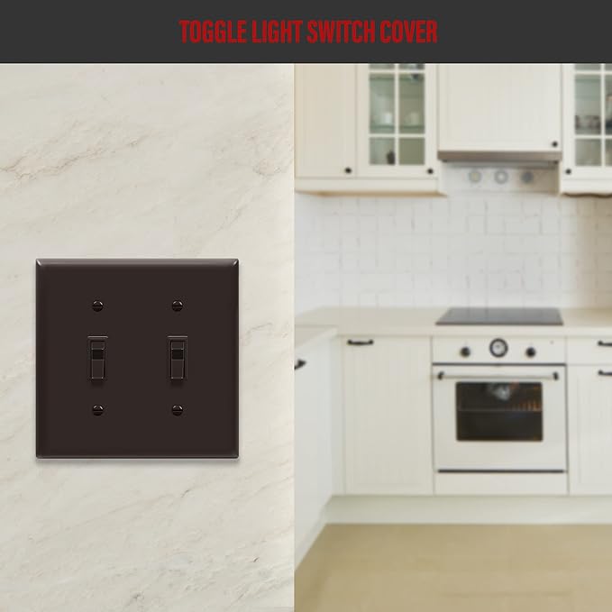 ENERLITES Double Toggle Switch Cover, Two Gang Light Switch Wall Plate, Standard Size 2-Gang 4.5" x 4.5", Unbreakable Polycarbonate Thermoplastic, UL Listed, 8812-BR, Brown