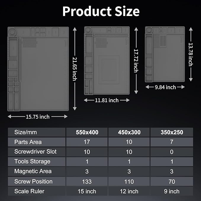 STREBITO Soldering Mat Electronics Repair Mat, Solder Pad Heat Resistant 932°F, Magnetic Work Mat Silicone Pad for Soldering, Computer, Laptop, Cell Phone, RC, Watch, Gun, Size 17.7" x 11.8" (Grey)