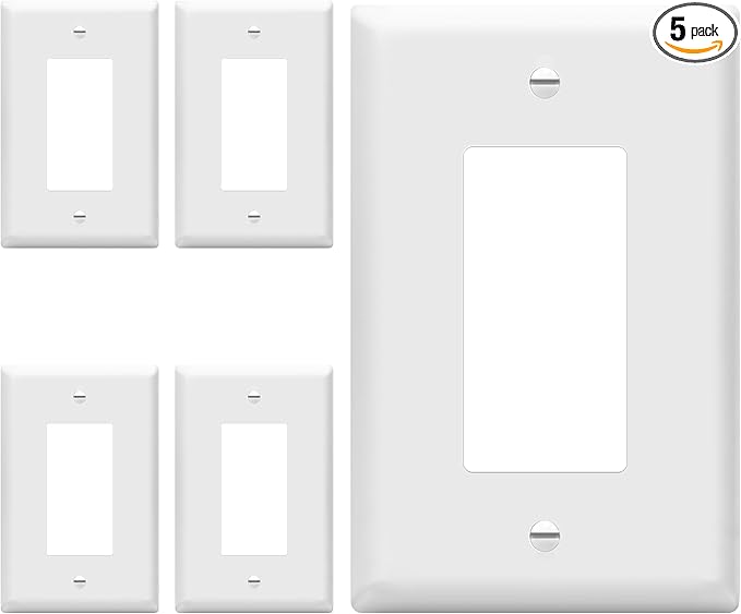 ENERLITES Decorator Light Switch or Receptacle Outlet Wall Plate, Gloss Finish, Mid-Size 1-Gang 4.88" x 3.11", Polycarbonate Thermoplastic, UL Listed, 8831M-W-5PCS, White (5 Pack)