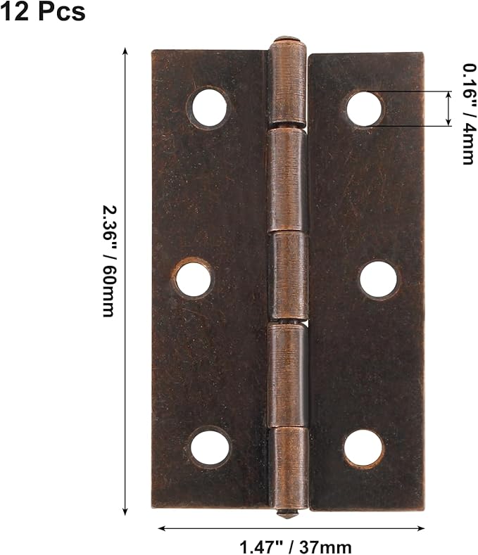 Murtenze 12 Pack 2.5 Inch Door Hinge Cabinet Hinge, Red Bronze Butt Hinges Ball Bearing Hinges Window Hinges Outdoor Hinges with Mounting Screws