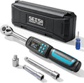 Seesii Digital Torque Wrench 3/8" Drive (2.95-99.6 ft.lbs / 4-135 N.m) | ±2% Accuracy, Buzzer and LED Flash 4 Units Mode with 5"&3" Extension Bar 1/2" Adapter for Auto/Motorcycle/Bicycle Repair