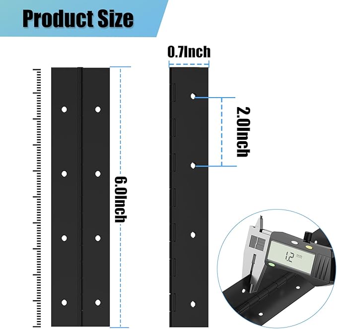 EPHECH 6Inch Black Continuous & Piano Hinge, 6PCS Heavy Duty Stainless Steel 304 Continuous Hinges Piano Boat Hinges, 0.04" Thickness Folding Cabinet Door Butt Hinge