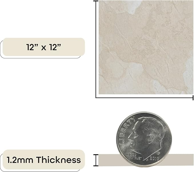Tivoli Self Adhesive Vinyl Floor Tiles, 45 Tiles - 12" x 12", White Slate - Peel & Stick, DIY Flooring for Kitchen, Dining Room, Bedrooms, Basements & Bathrooms by Achim Home Decor