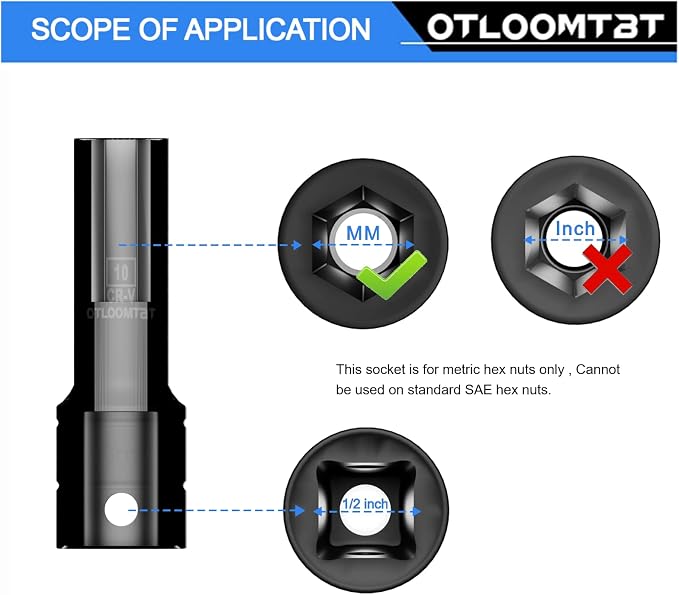 OTLOOMTBT 1/2" Drive Impact Socket Set, Metric Deep with Drill Adapter | 14PCS HeavyDuty Cr-V Steel Impact Sockets, 6-Point Grip,High Torque Ready for Auto Repair, Mechanics &DIY Projects