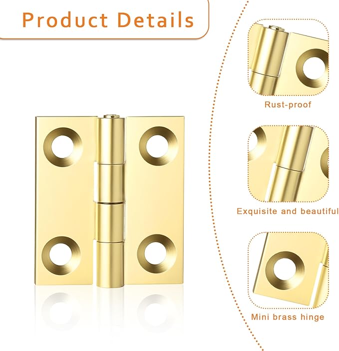 10 Sets Small Hinges with Screws Mini Brass Hinges Jewelry Box 1 Inch Mini Folding Butt Hinge DIY Accessories for DIY Boxes Gate Drawer Furniture Woodworking Craft Project (Gold)