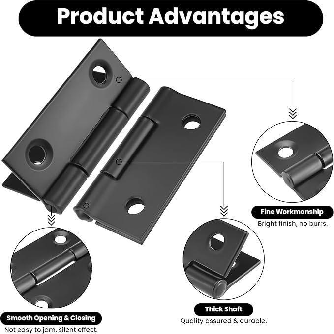 16Pcs 1.5 Inch Door Hinge, Stainless Steel Folding Butt Hinges with Mounting Screws for Cabinets, Furniture, Outdoor Windows, Crafts (Black)