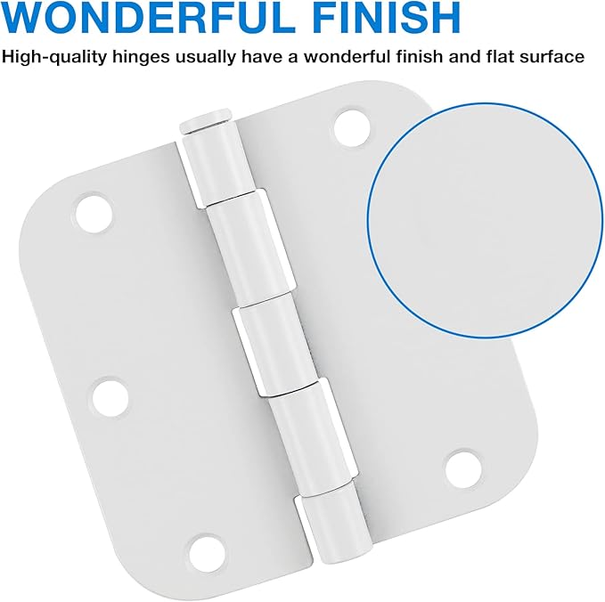 6 Pack 3.5 Inch Door Hinges White Matte Rounded 3 1/2 Inch Noise Free Iron Residential Standard Hinge for Interior Doors,House/Flat/Apartment/Dorm/Loft/Hut/Cottage-TCDHINGES Factory Hardware 3 ½"