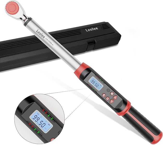 Leolee 3/8-Inch Drive Digital Torque Wrench with Angle, 5-99.5 Ft-Lb | 6.8-135Nm, ±2% Accuracy, Preset Value, Data Storage, Buzzer, LED Flash Notification, for Automotive, Motorcycle Engine Repair