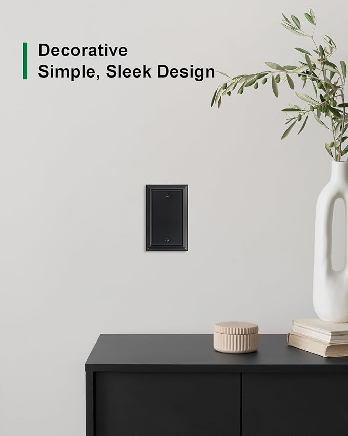 2-Pack Single Blank Wall Plate, Durable Natural Bamboo Fiber Wall Plate Cover,Matte Black 1 Gang Wall Plate for Unused Outlets/Switches, Corrosion Resistant