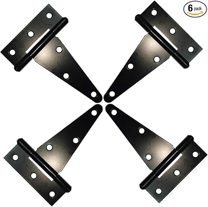 HLMOptimo Heavy Duty Tee Hinge - All Size Black (4 pcs, 4 inch) Rustproof Wrought Iron Shed, Gate, Barn, Fence, Door Hinge
