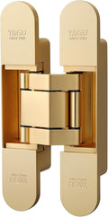 YAGU 3 Way Adjustable Invisible Door Hinge Concealed Hidden 180 Degree Swing Hinge Zinc Alloy Butt Hinge 6.5 * 3.2 * 1.1 Inch, Matte Gold(1 Piece)