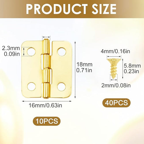 10pcs Small Jewelry Box Hinges with Screws, 1'' Metal Hinge for Wooden Box, Folding Butt Hinges with 4 Holes for Furniture Accessories DIY Crafts - Brass Color