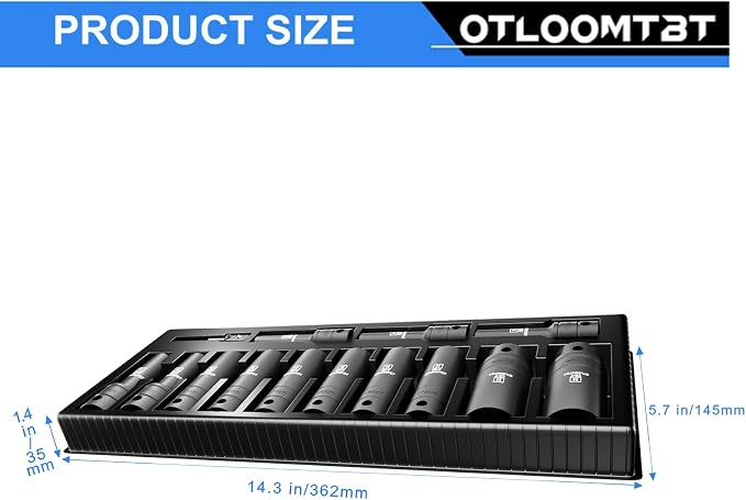 OTLOOMTBT 1/2" Drive Impact Socket Set, Metric Deep with Drill Adapter | 14PCS HeavyDuty Cr-V Steel Impact Sockets, 6-Point Grip,High Torque Ready for Auto Repair, Mechanics &DIY Projects