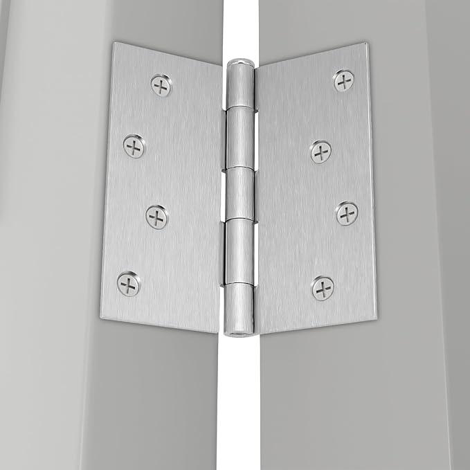 goldenwarm 4inch x 4 inch Door Hinges Brushed Nickel Door Hardware Satin Nickel Iron Door Hinges with Square Corners,6 Pack