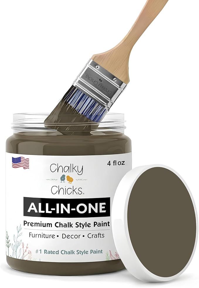 Chalky Chicks 4 Fl Oz Matte Beachwood (Brown/Gray) Chalk Paint for Furniture Without Sanding - No Prep Furniture Paint No Sanding All in One for Crafts, Wood, Walls, Cabinet,Metal, Dresser, Farmhouse