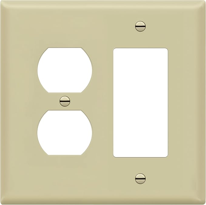 ENERLITES Combination Duplex Receptacle Outlet/Decorator Rocker Light Switch Wall Plate Cover, Midway Size 2-Gang 4.88" x 4.92", Polycarbonate Thermoplastic, UL Listed, 882131M-I, Ivory
