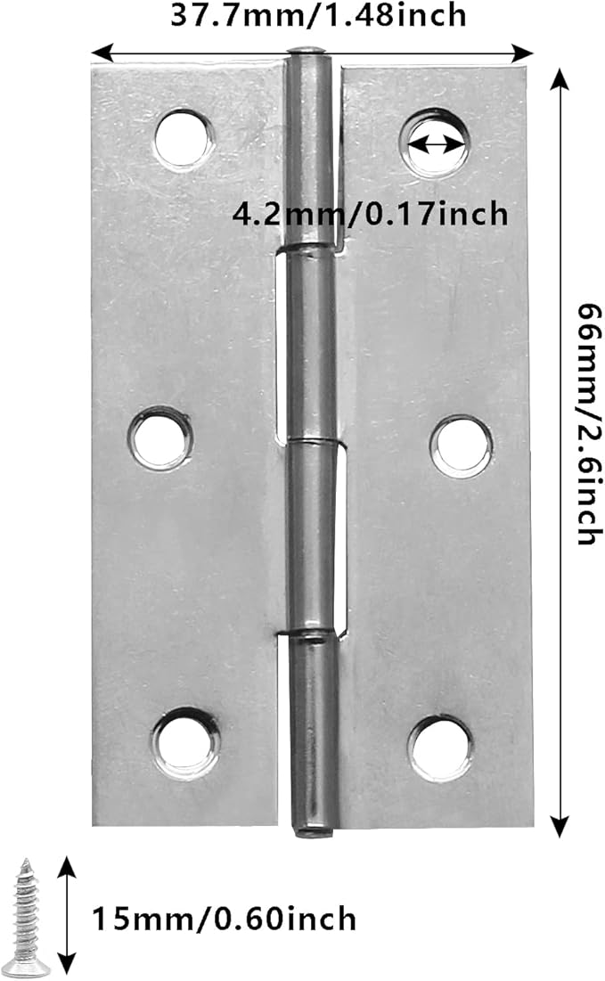 Piutouyar 6Pack Butt Hinge 2.5 Inch Mini 304 Stainless Steel Cabinet Hinges - Small Folding Craft Hinges With Mounting Screws for Boxes, Gate, Drawer