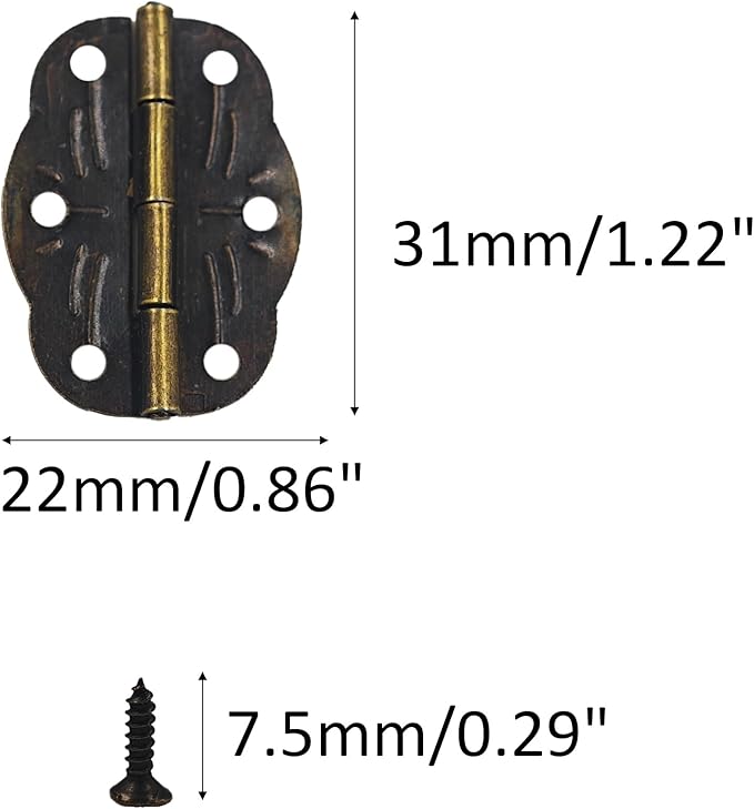 40PCS 30 * 22MM Small Box Hinges, Vintage Style Mini Hinge with Screws, Bronze Decorative Butt Hinges for Wooden Jewelry Box, Craft Case, Cabinet
