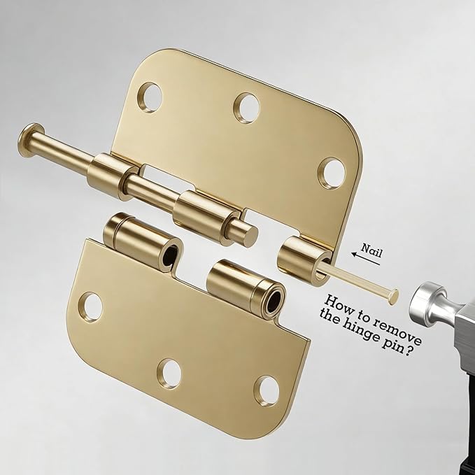 3 Pack Rounded Polished Brass Door Hinges 3.5 Inch 5/8" Radius No Squeak Ball Bearing Interior 3-1/2"Flat Iron Bifold Residential Standard Bedroom Indoor for Doors 3 ½" Hardware Control Home Decor