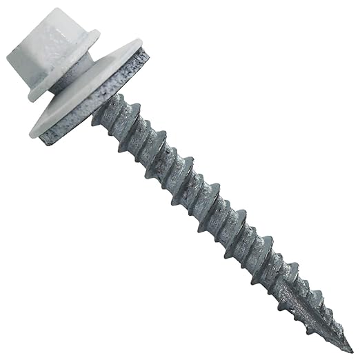 10 x 1-1/2" Brite White Metal Roofing Screws - Hex Washer Head- Self-Starting/Tapping - EPDM Washer. 1 x 250 Count Bag - 250 Screws