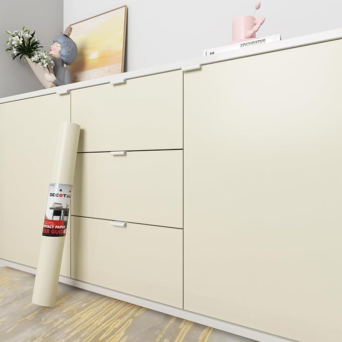 24x120 Inch Beige Contact Paper Peel and Stick SolidBeige Contact Paper for Cabinets Vinyl Wrap Beige Wallpaper Peel and Stick Solid Color Wallpaper for Bedroom Walls, Self Adhesive